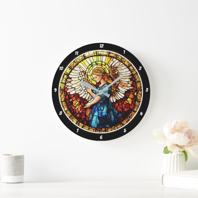 Grande Horloge Ronde Mur d'ange en verre de Grace céleste (Maison)