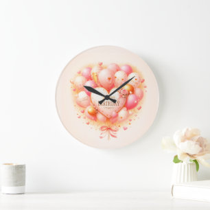 Grande Horloge Ronde Mur de ballons en forme de cœur pour un joyeux ann