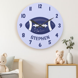 Grande Horloge Ronde Mur de chambre de football bleu marine mignon pour