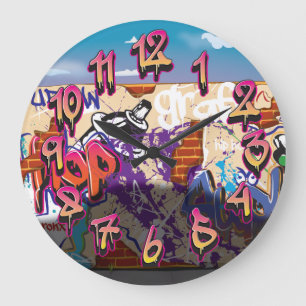 Grande Horloge Ronde Mur de graffiti de hip hop urbain.