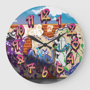 Grande Horloge Ronde Mur de graffitis Hip hop urbains.