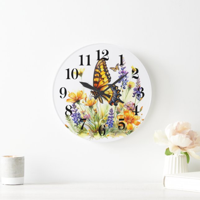 Grande Horloge Ronde Mur de Papillon (Maison)