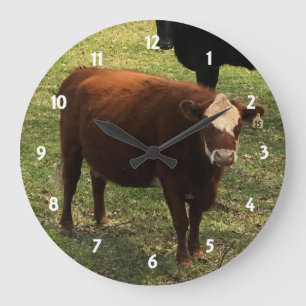 Grande Horloge Ronde Mur de vache Brown