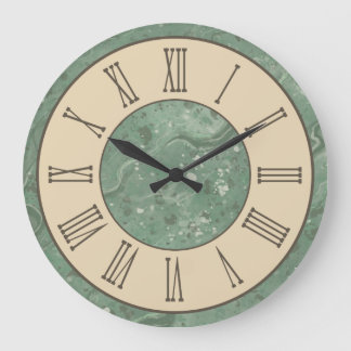 Grande Horloge Ronde Mur en marbre vert de style vintage