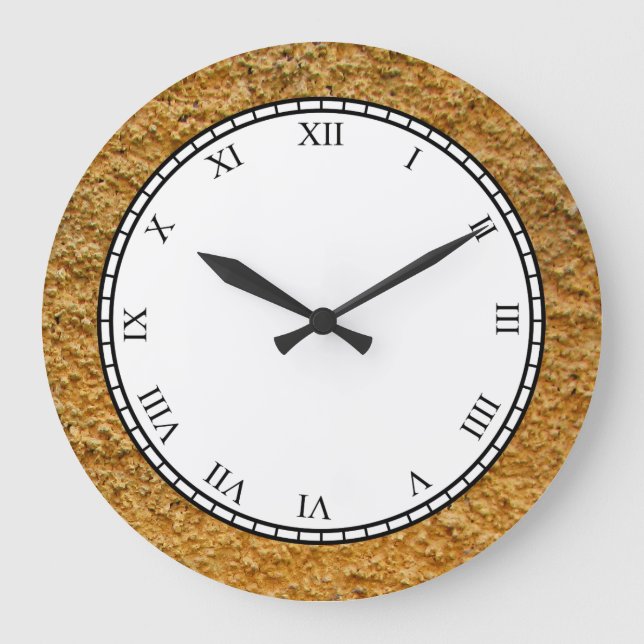 Grande Horloge Ronde Mur jaune cru rugueux de construction de Beton (Recto)