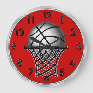 Grande Horloge Ronde Murs de basket-ball brûlés dans votre couleur