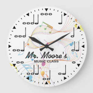 Grande Horloge Ronde Music Note Personnalizable Wall Clock