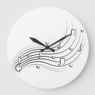Grande Horloge Ronde Musical note wave, black line clipart