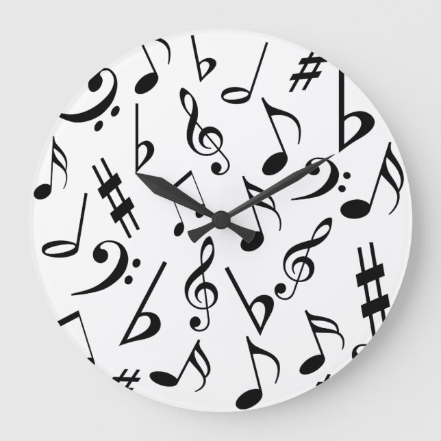 Grande Horloge Ronde Musical Notes Music Clock : Black and White (Recto)