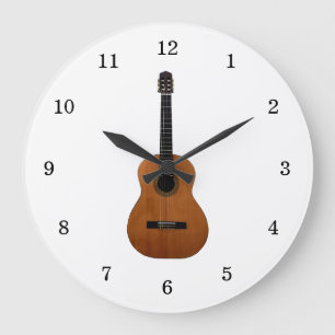 Grande Horloge Ronde Musique Acoustic Guitar Black White