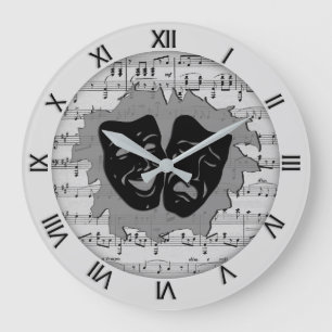 Grande Horloge Ronde Musique d'argent et masques de théâtre