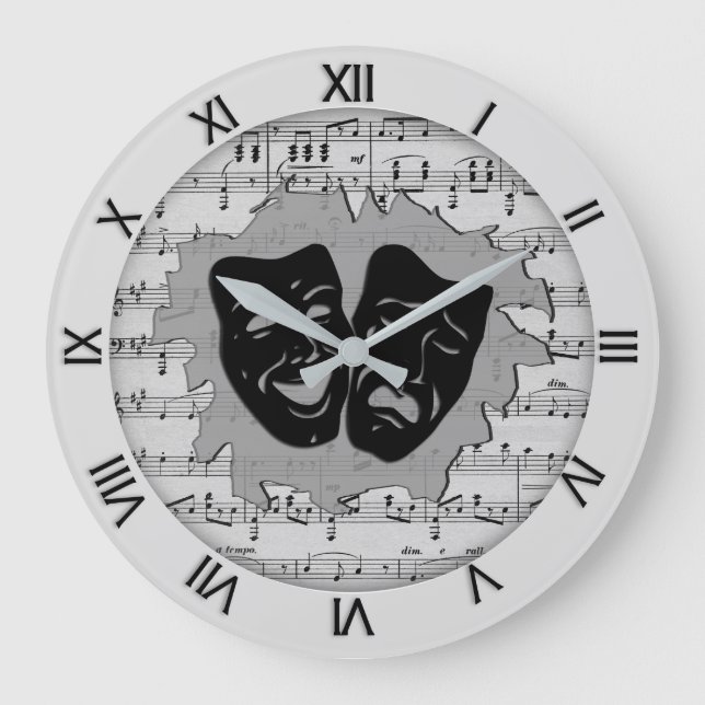 Grande Horloge Ronde Musique d'argent et masques de théâtre (Recto)