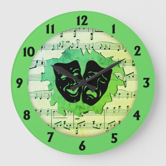 Grande Horloge Ronde Musique verte et masques de théâtre (Recto)