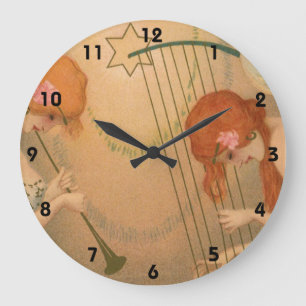 Grande Horloge Ronde Musique vintage Victorian Angels Musiciens Flute H