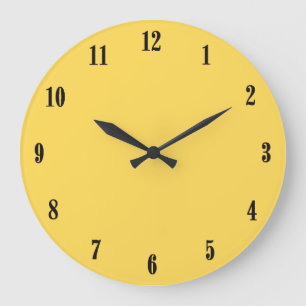 Grande Horloge Ronde Mustard solide Jaune avec chiffres noirs