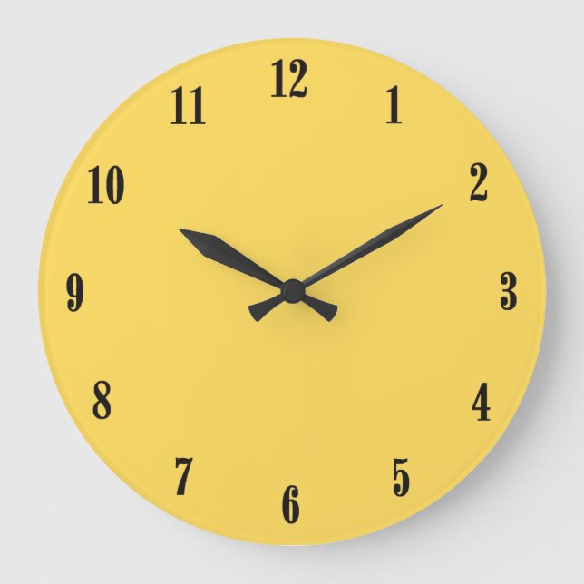 Grande Horloge Ronde Mustard solide Jaune avec chiffres noirs (Recto)