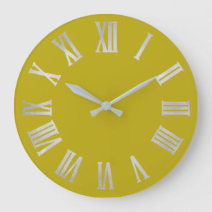 Grande Horloge Ronde Mustard Yellow Lime Silver Gray Roman Number