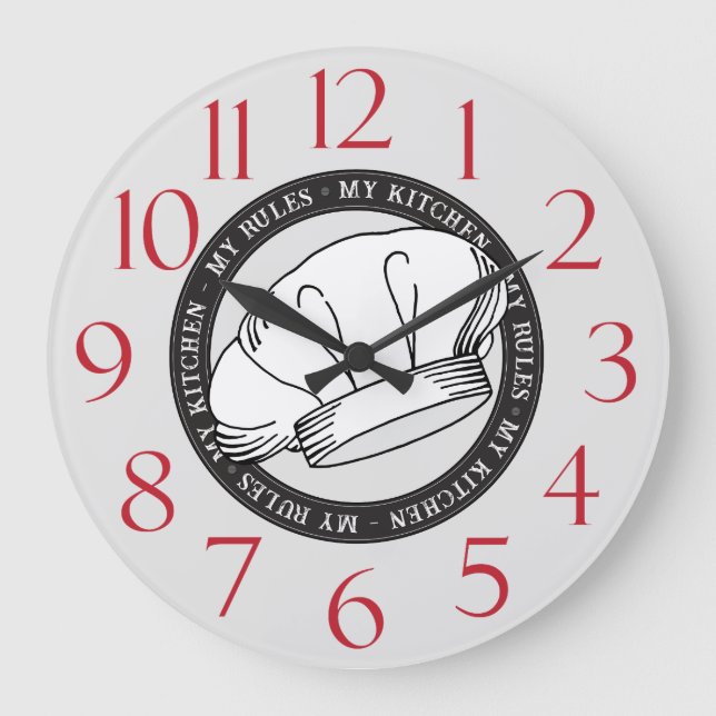 Grande Horloge Ronde My Kitchen My Rules Citation Chef Blanc Casquette  (Recto)