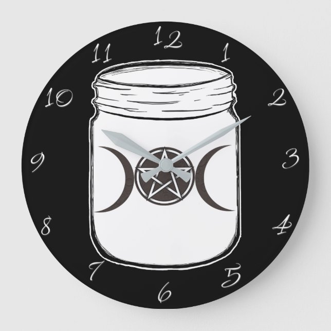 Grande Horloge Ronde Mystical Magic Moons Triple Déesse Mason Jar (Recto)