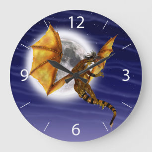 Grande Horloge Ronde Mythe fantastique de dragon doré ciel pourpre
