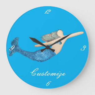 Grande Horloge Ronde Nage de Mermaid à queue bleue Thunder_Cove
