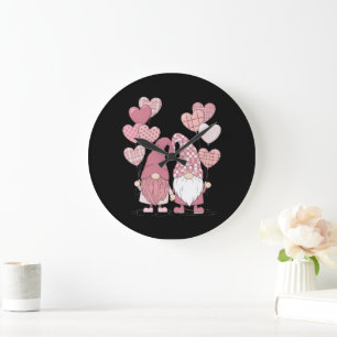 Grande Horloge Ronde Nains de la Saint-Valentin à carreaux buffles rose