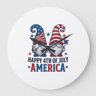 Grande Horloge Ronde Nains Patriotes Joyeux 4 Juillet Amérique T-Shirt_