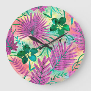 Grande Horloge Ronde Nalani Hawaiian Tropical Garden Fuchsia
