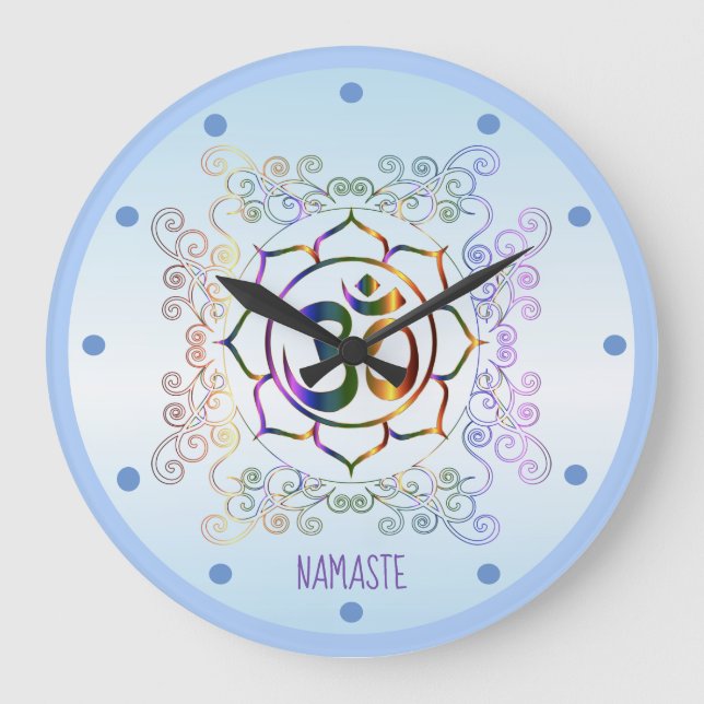 Grande Horloge Ronde Namaste Aum (Om) Lotus Prismatic Ornamental (Recto)
