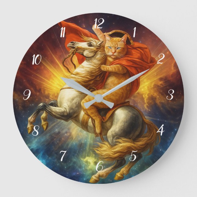 Grande Horloge Ronde Napoleon Cat Riding Horse Through Galaxy           (Recto)