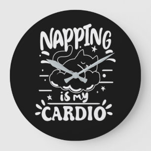 Grande Horloge Ronde Napping Est Mon Cardio Simple Drôle Design Chat