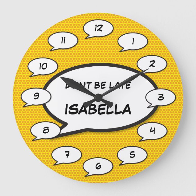 Grande Horloge Ronde N'ARRIVEZ PAS EN RETARD Bande dessinée Pop Art (Recto)