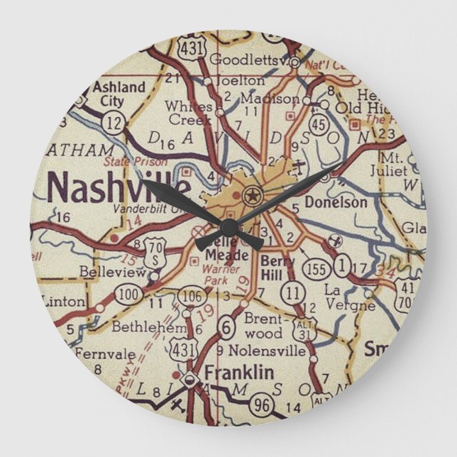 Grande Horloge Ronde Nashville Tennessee Vintage Map (Recto)