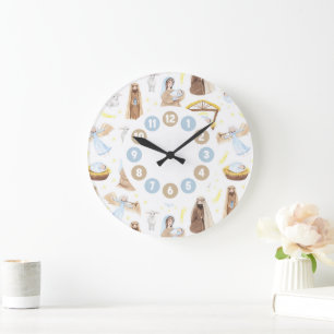 Grande Horloge Ronde Nativité Silencieuse Noël Cadeau Carré Mur C
