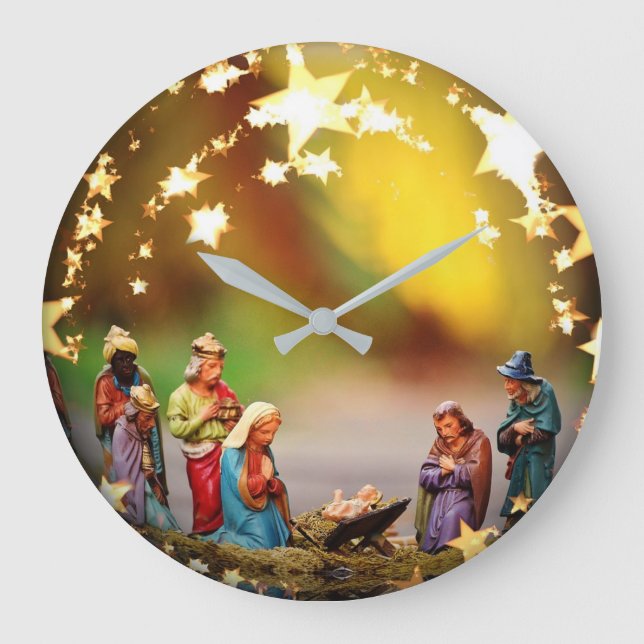 Grande Horloge Ronde Nativity Crib Virgin Mary Jesus Stars Christmas (Recto)