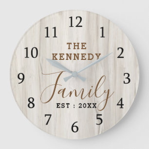 Grande Horloge Ronde Natural Wood Russe Farmhouse Nom de famille 