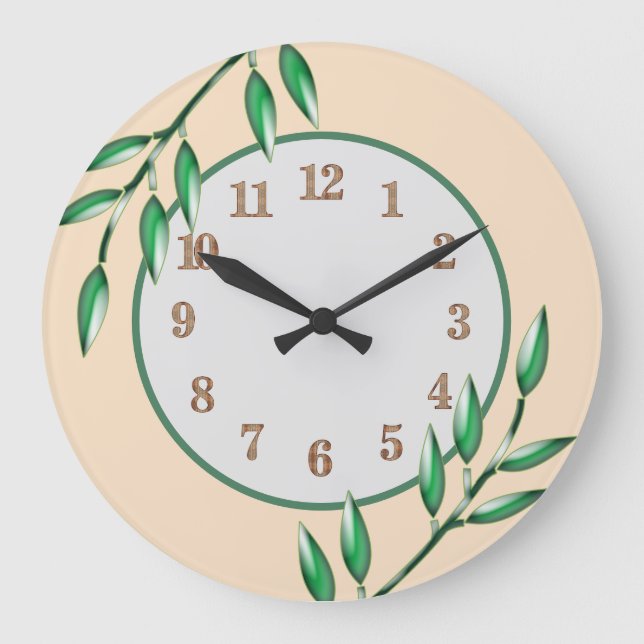 Grande Horloge Ronde Nature Botaniques Green Feuilles Baby Nursery (Recto)