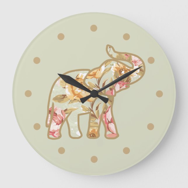 Grande Horloge Ronde Nature Elephant Floral Design (Recto)