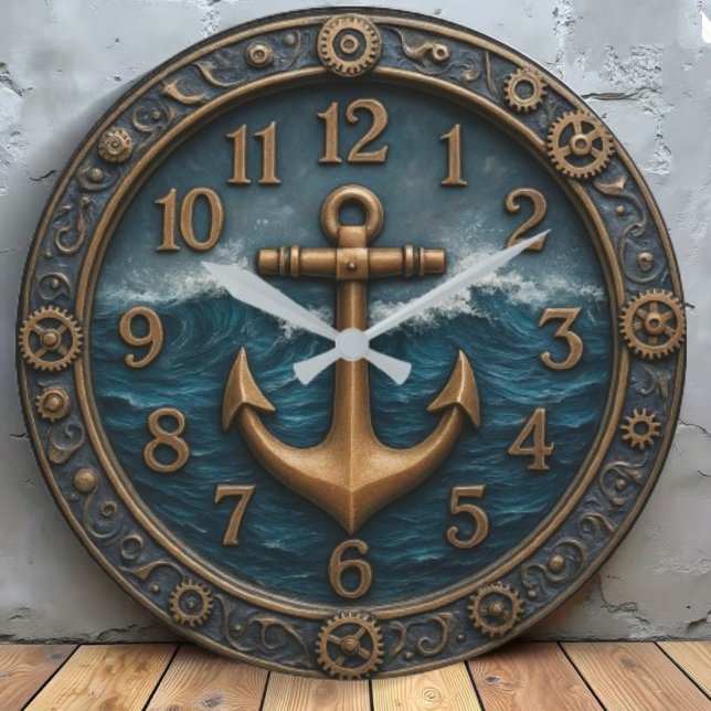 Grande Horloge Ronde Nautical anchor maritime coastal beach house (Créateur téléchargé)