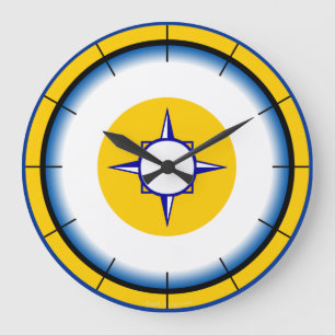 Grande Horloge Ronde Nautical Compas Blue, White, Gold Wall Clock