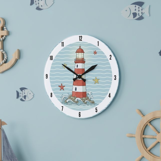 Grande Horloge Ronde Nautical Lighthouse & Starfish ID1249 (Créateur téléchargé)
