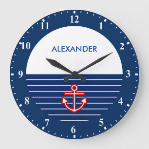 Grande Horloge Ronde Nautical Marine White Anchor
