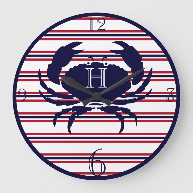 Grande Horloge Ronde Nautical monogram red navy white crab large clock (Recto)