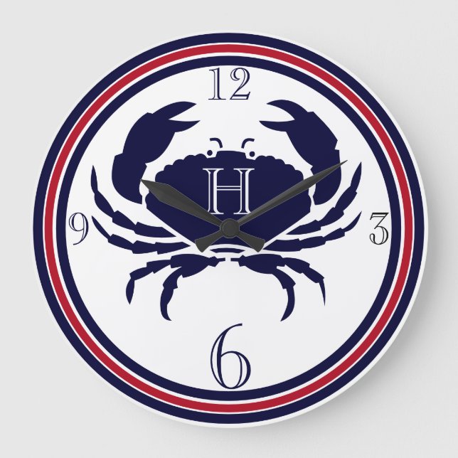 Grande Horloge Ronde Nautical monogram red navy white crab large clock (Recto)