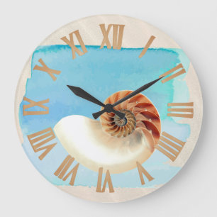 Grande Horloge Ronde Nautilus Coquillage et sable