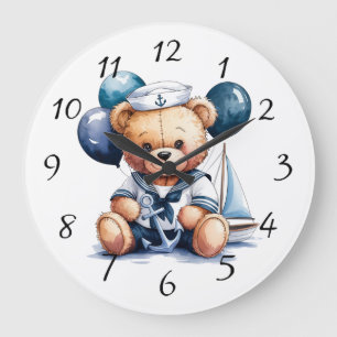 Grande Horloge Ronde Nautique Teddy Bear Delight Boy Baby shower Cadeau