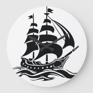 Grande Horloge Ronde Navire à voile fantôme - Illustration océanique vi