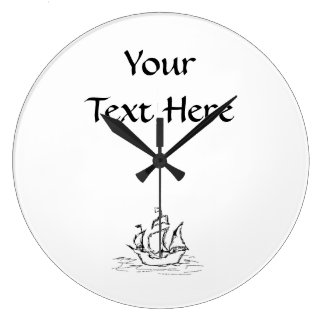 Grande Horloge Ronde Navire pirate. Noir et Blanc.