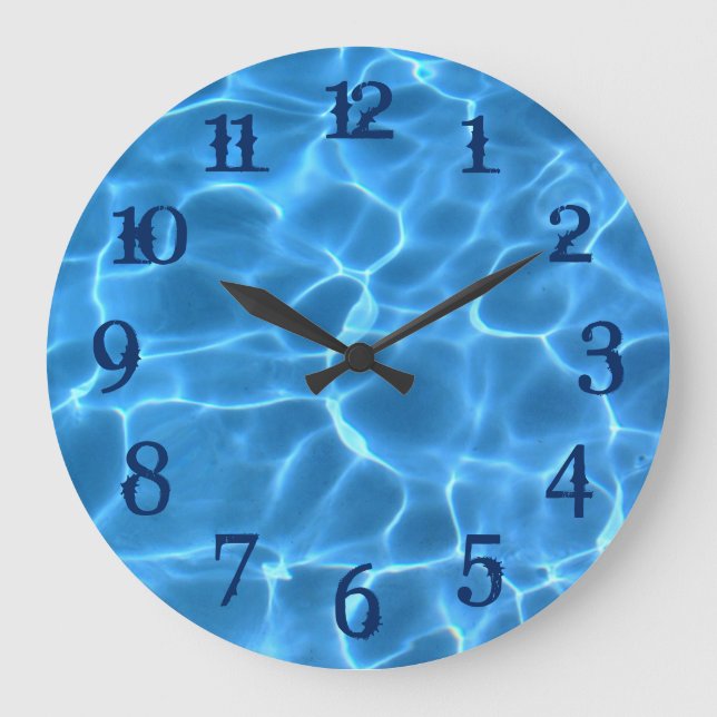 Grande Horloge Ronde Navy Blue Splash Numéros Aqua Piscine (Recto)