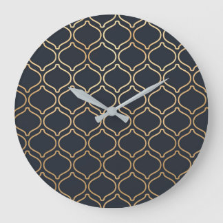 Grande Horloge Ronde Navy & Gold Moroccan Pattern